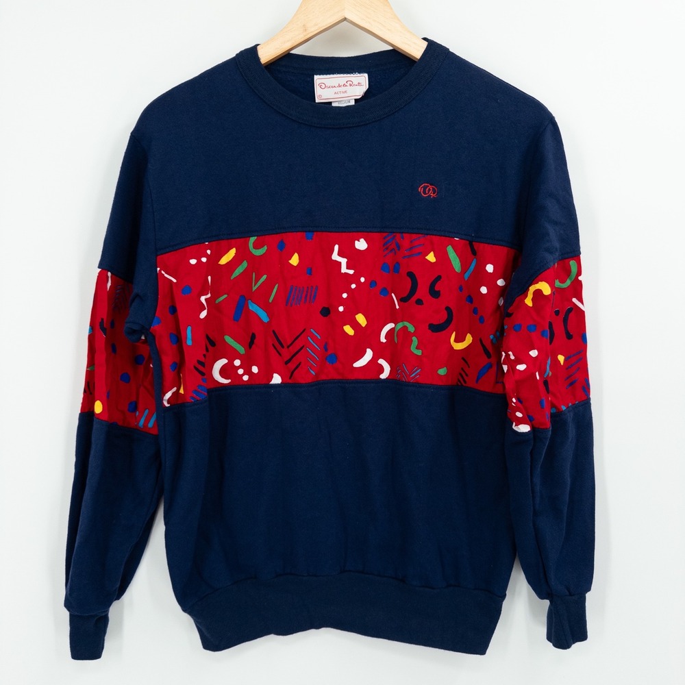 Vintage‎ Oscar de la Renta Active Sweatshirt Mens M 90s Abstract Memphis Design